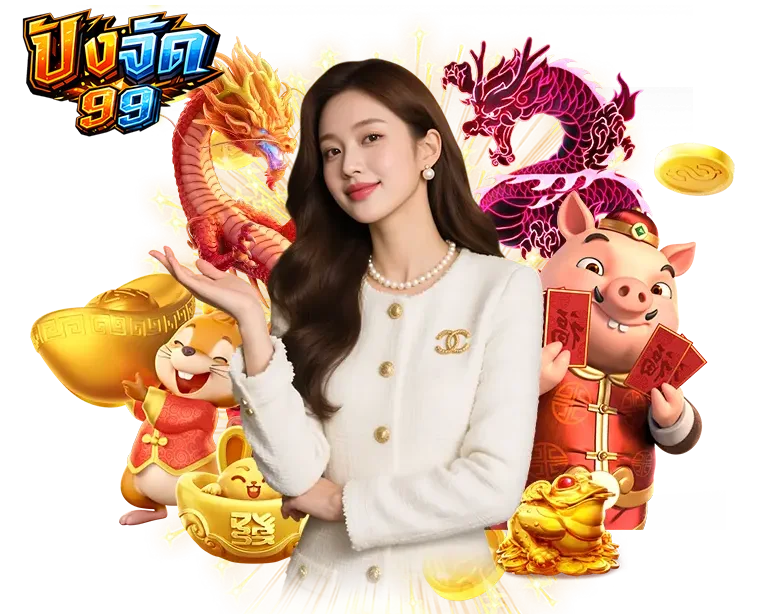 pangjad99-slot-casino-dragon-lucky-game-banner-2026.webp ภาพโปรโมตเกมสล็อตและคาสิโน PANGJAD99 พร้อมมังกรทอง สัญลักษณ์โชคลาภ และตัวละครเกม เหมาะสำหรับหน้าเว็บสล็อตและโปรโมชัน pangjad99